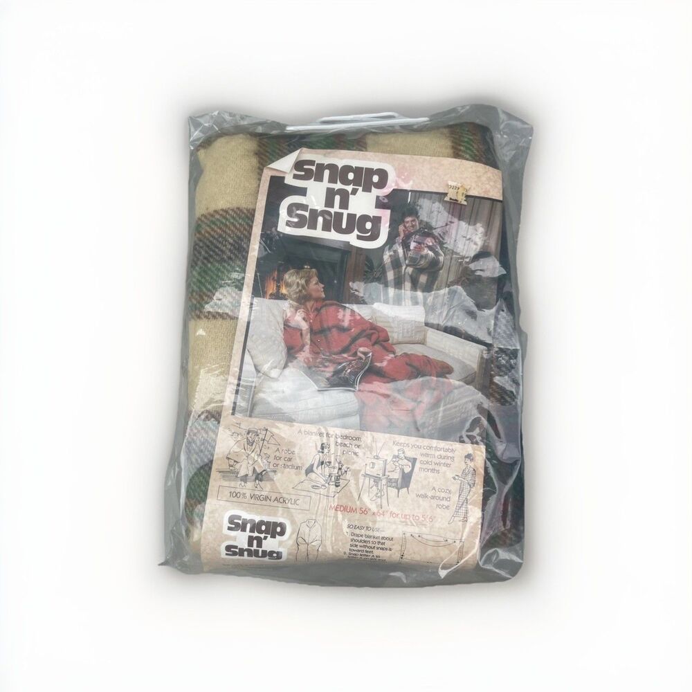 VTG Snap n' Snug Blanket / Robe, Sealed New, Green White Argyle 100% Acrylic Med